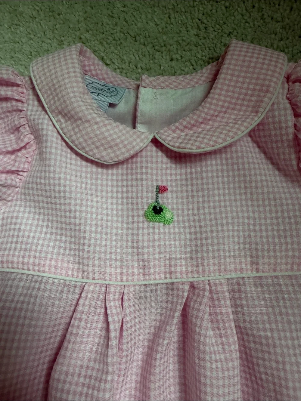 Mud Pie Pink Gingham Peter Pan Collar One-Piece Romper